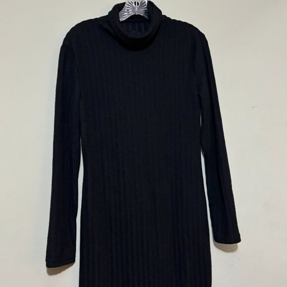Black Mid Calf Little Black Sweater Long Sleeve Mock Turtleneck Dress Size XL - Picture 3 of 6